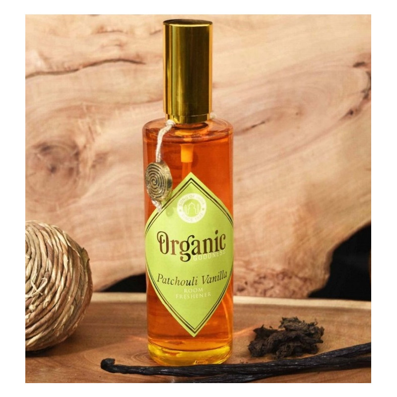 Luksusowy spray zapachowy z olejkiem eterycznym Wanilia & Paczuli 100 ml. Organic Goodness Song of India
