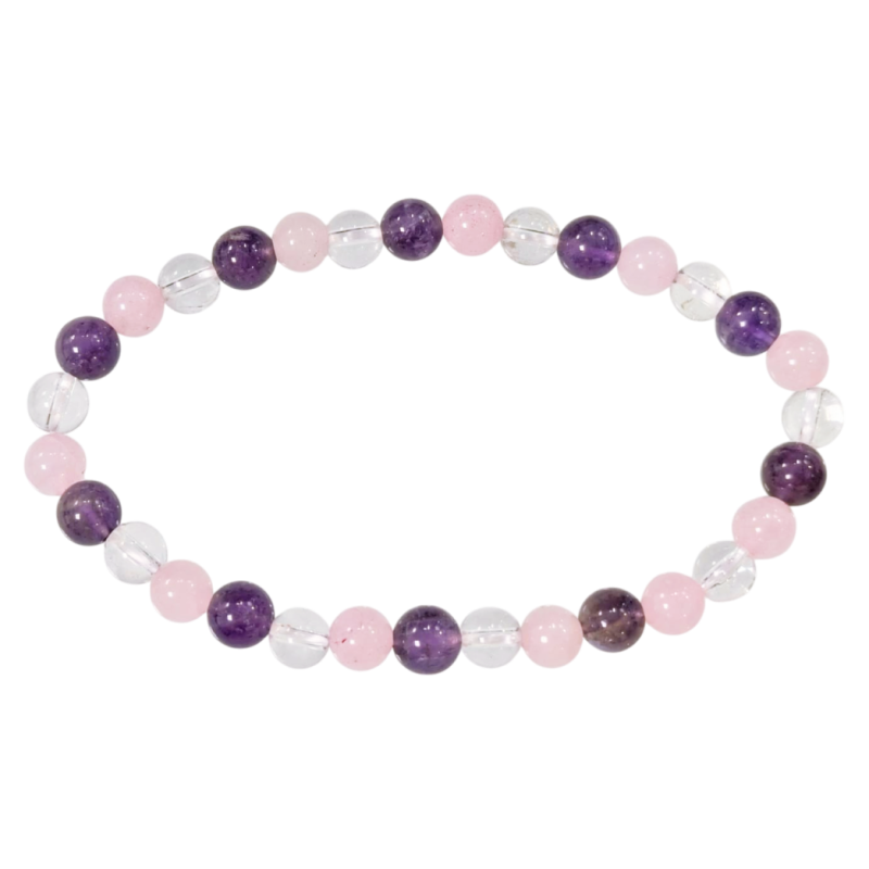 Bransoletka z kamieni naturalnych Ametyst, Kryształ Górski, Kwarc Różowy