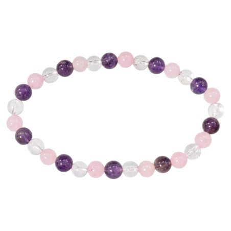 Bransoletka z kamieni naturalnych Ametyst, Kryształ Górski, Kwarc Różowy